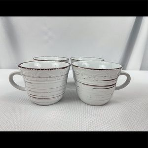 Trellis White by Pfaltzgraff Coffee Mug Whitewashed Embossed Scrolls.